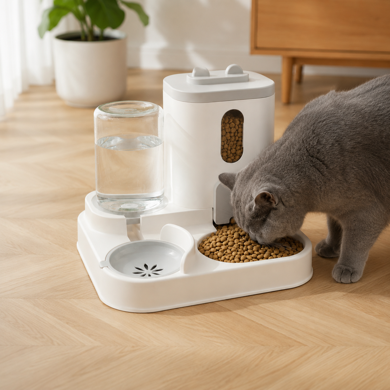 Station Repas Automatique 2-en-1 WAVPET | Mangeoire + Fontaine pour Chat & Chien
